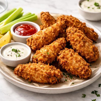 Fried breaded chicken wings