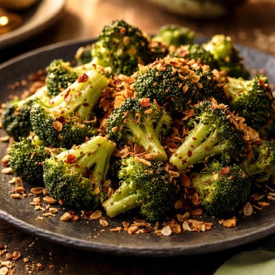 Fried broccoli with desiccated coconut
