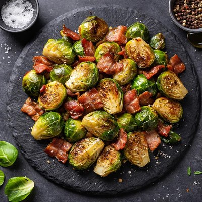 Fried brussel sprouts with middle bacon