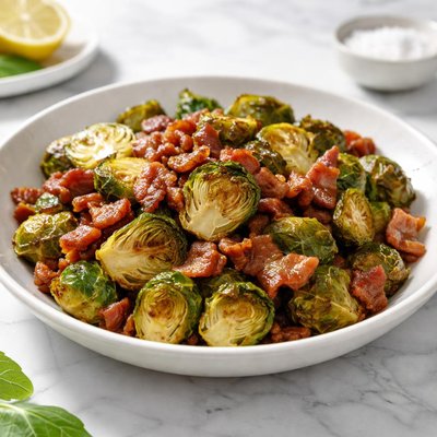 Fried brussel sprouts with shortcut bacon