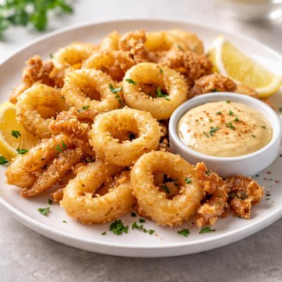 Fried calimari witj spicy aoli