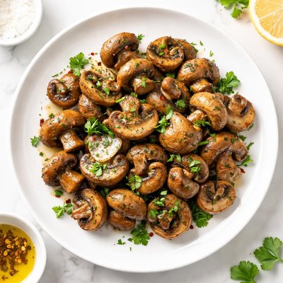 Fried champignons mushroom