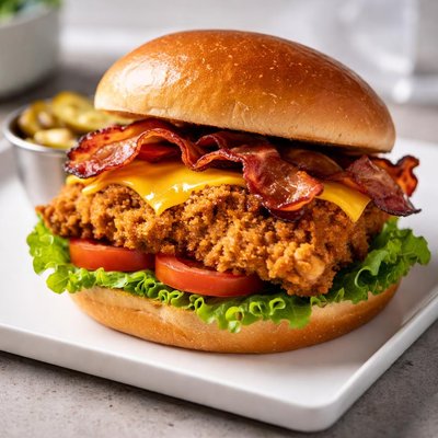 Fried chicken and bacon sandwich
