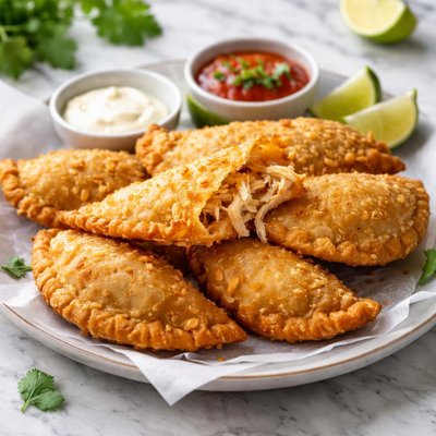 Fried chicken and cheese empanadas