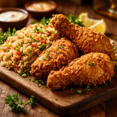 Fried chicken and rice