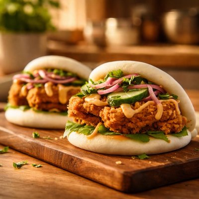 Fried chicken bao bun
