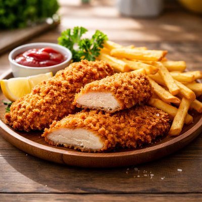Fried chicken breast and fries