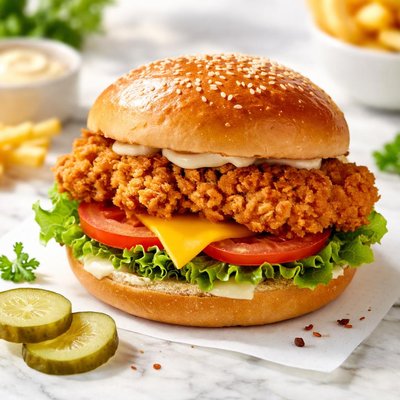 Fried chicken fillet burger