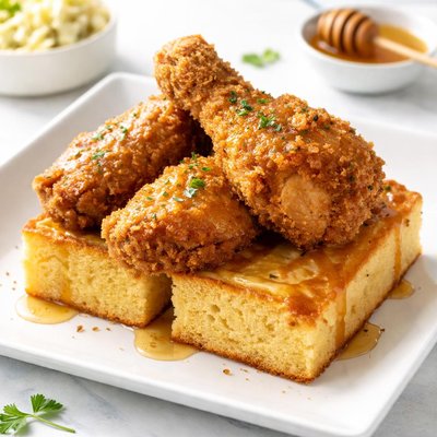 Fried chicken on cornbread