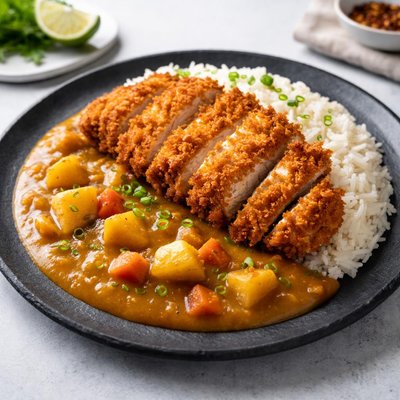 Fried chicken rice withcurry
