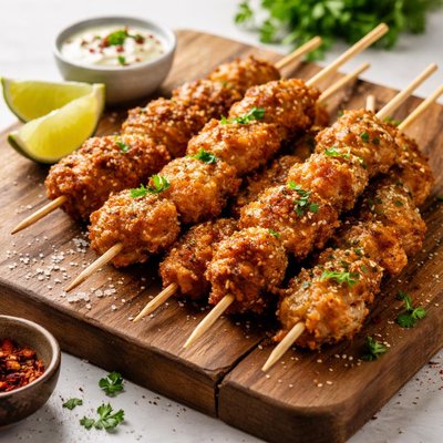 Fried chicken skewers