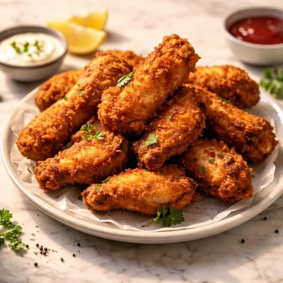 Fried chicken wings with bones