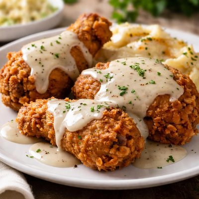 Fried chicken with gravy