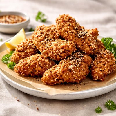 Fried chicken with sesame seeds