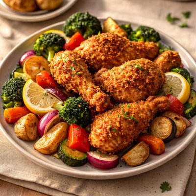Fried chicken with vegetables