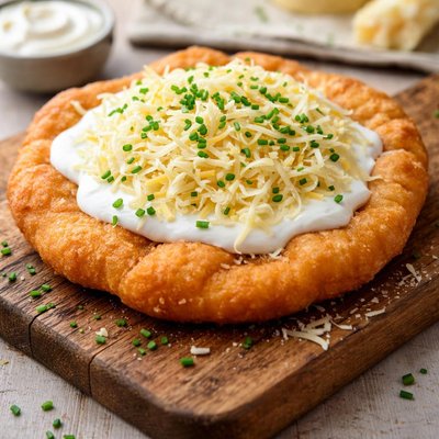 Fried dough with sour cream and cheese
