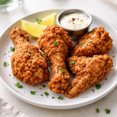 Fried drumstick and wing