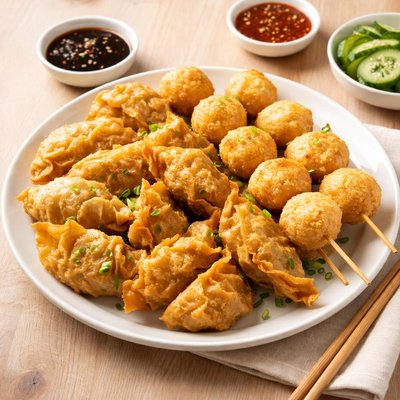 Fried dumplings and fish balls
