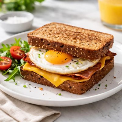 Fried egg and cheese whole grain sandwich