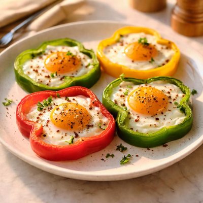 Fried egg in bell pepper ring