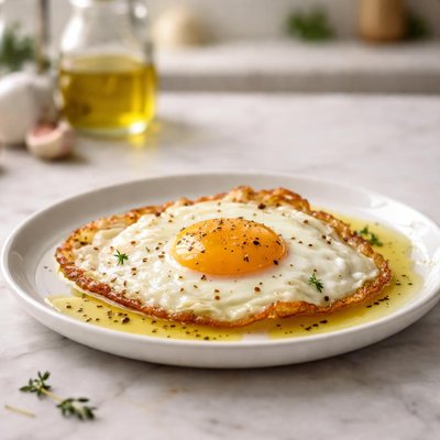 Fried egg in olive oil