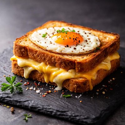 Fried egg melted cheese toasted sandwich