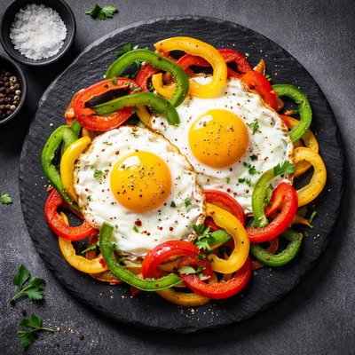 Fried egg with bell peppers