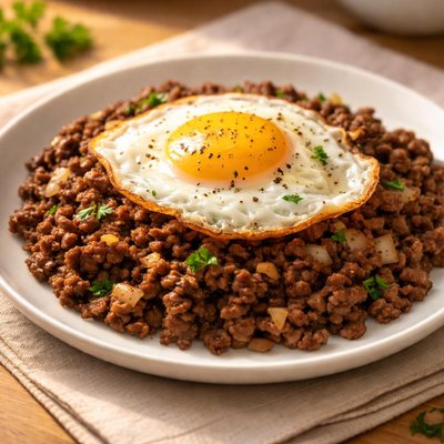Fried egg with ground beef