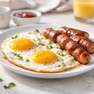 Fried egg with hotdogs