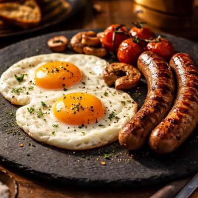 Fried eggs and sausage