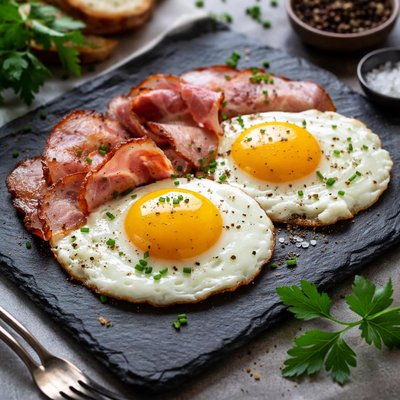 Fried eggs with ham
