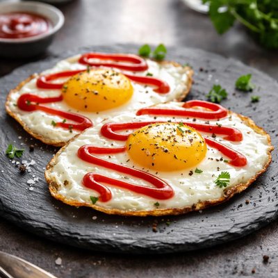 Fried eggs with ketchup