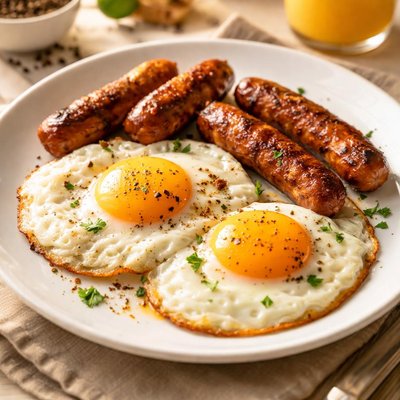 Fried eggs with sausage