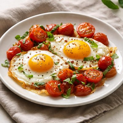 Fried eggs with tomatoes
