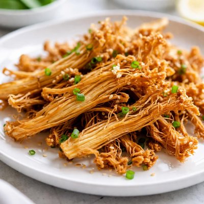 Fried enoki mushrooms