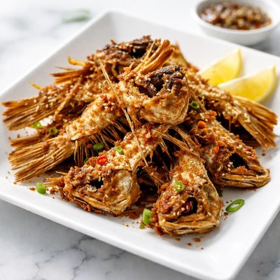 Fried fish head bones