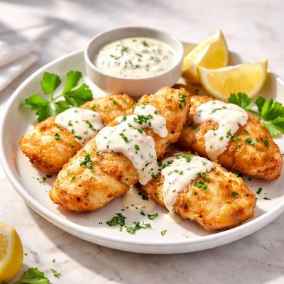 Fried fish with white sauce