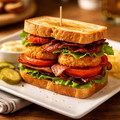 Fried green tomato bacon lettuce sandwich