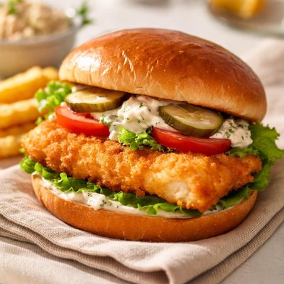 Fried haddock sandwich