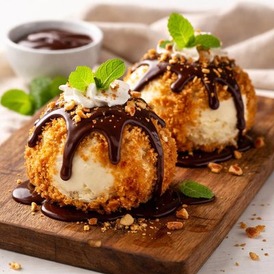 Fried ice cream with chocolate sauce