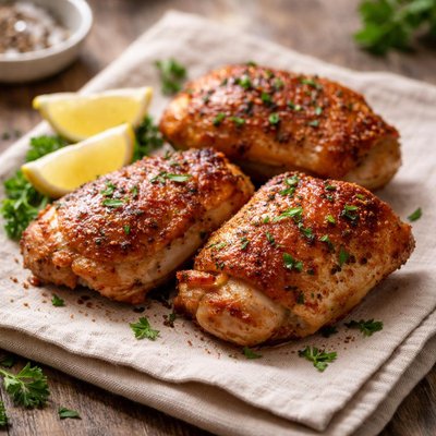 Fried lean chicken thighs