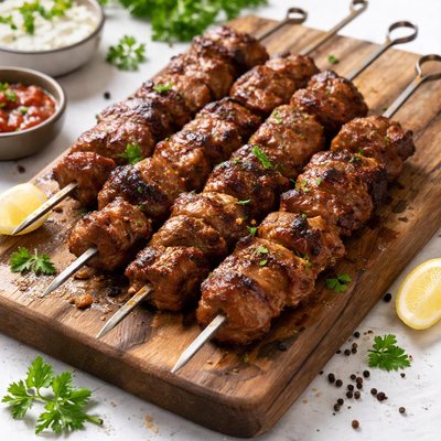 Fried meat skewers
