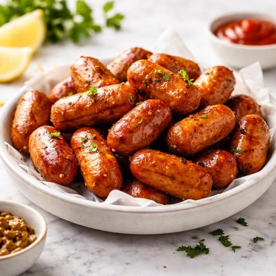 Fried mini sausages