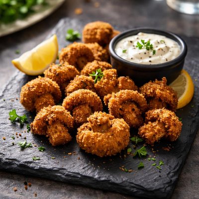 Fried mushrooms with sauce