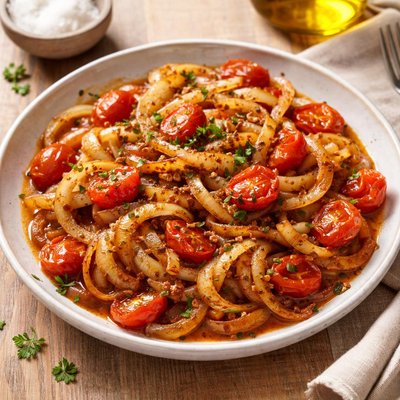 Fried onions and tomatoes