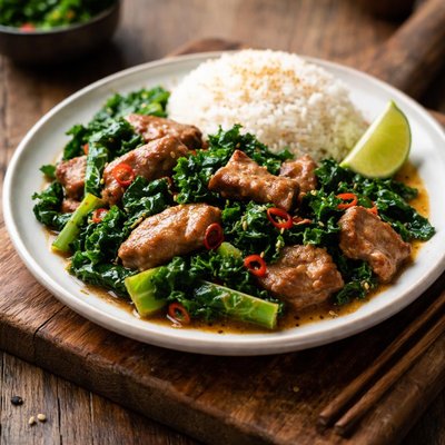 Fried pork cale with rice