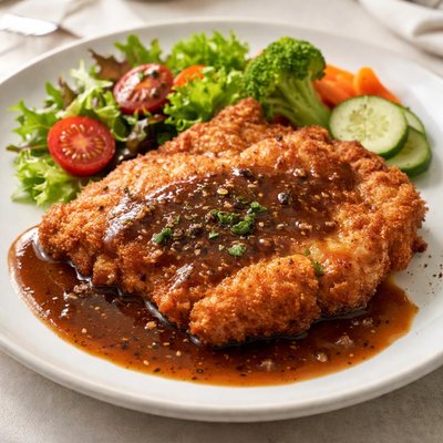 Fried pork chop with black pepper sauce