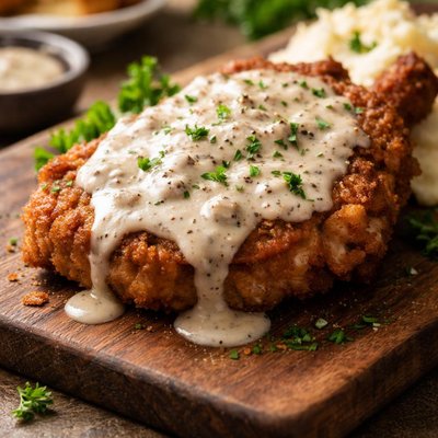 Fried pork chop with gravy