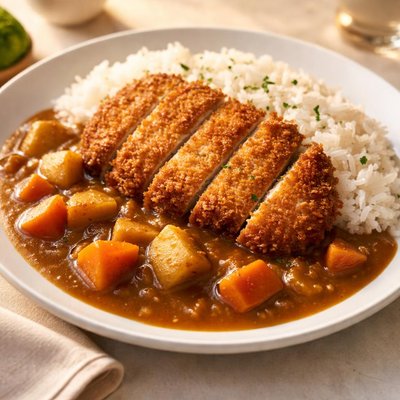 Fried pork cutlet with curry and rice