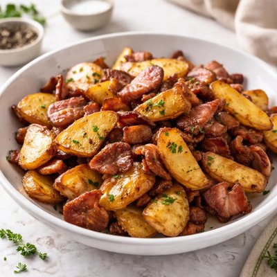 Fried potatoes with bacon
